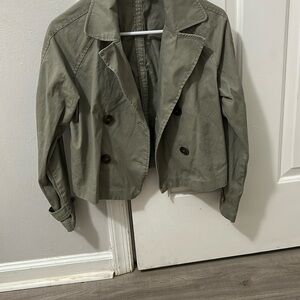 H&M cropped olive green trench jacket